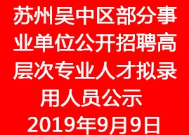 2019年蘇州市吳中區部分事業單位公開招聘高層次專業人才擬錄