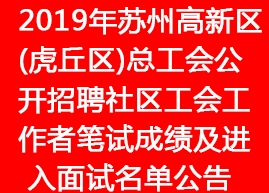 2019年蘇州高新區(虎丘區)總工會公開招聘社區工會工作者筆